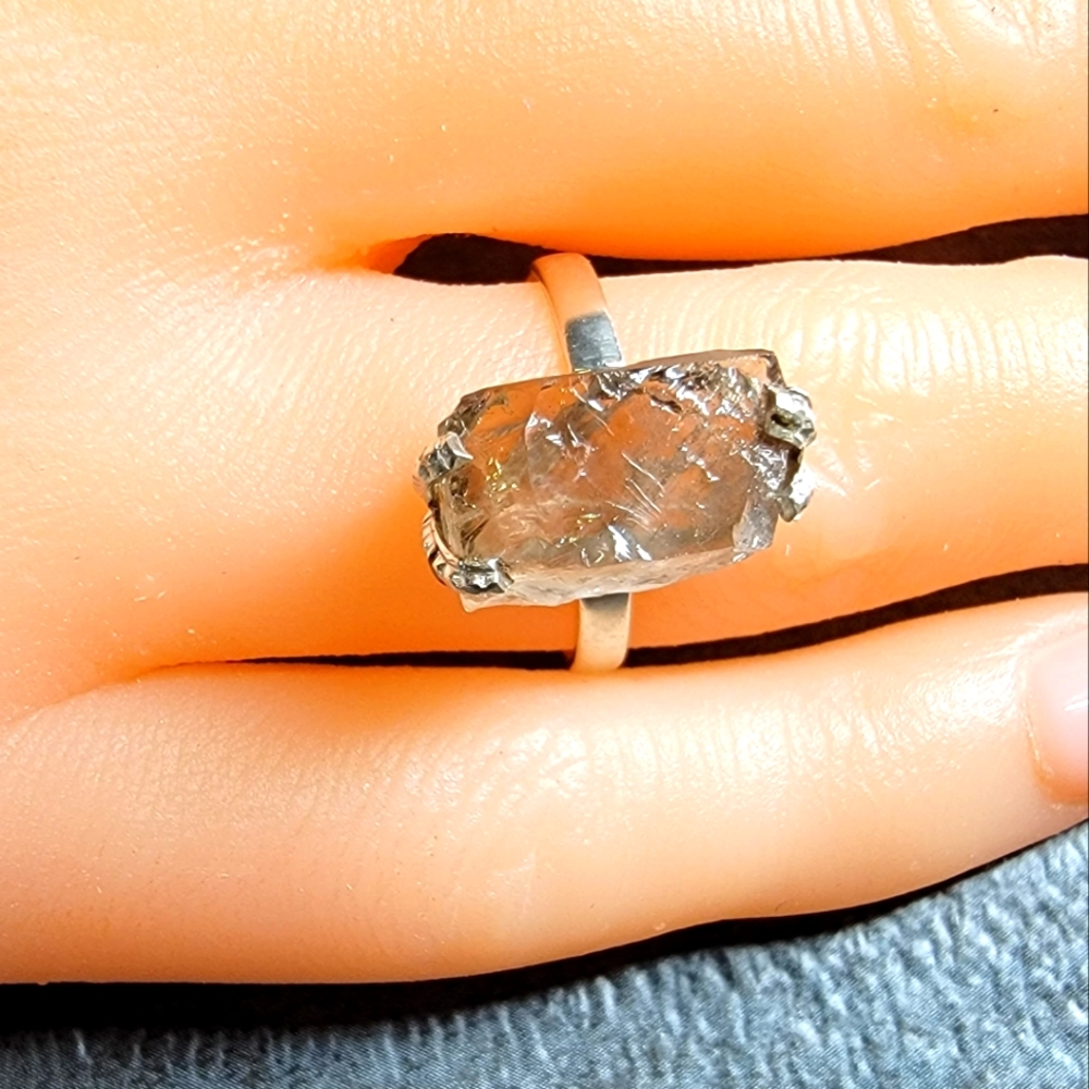 Sterling Silver Ring Size 8 Raw Smoky Topaz  Quartz Stone